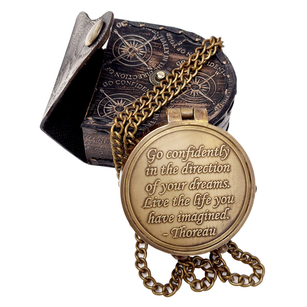 Brass Nautical - Thoreau's Go Confidently Brass Compass, Gift for Graduation, Confirmation Day, Baptism, New Year Gift, Birthday, Anniversary, Communion, Camping Gift - 11512