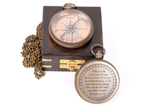 Brass Nautical - Brass Compass Gift with Display Box - Engraved Scripture Prayer Compass Religious Gift for Men & Women - Baptism, Confirmation, Communion Compass for Boys Graduation Gift - 11693