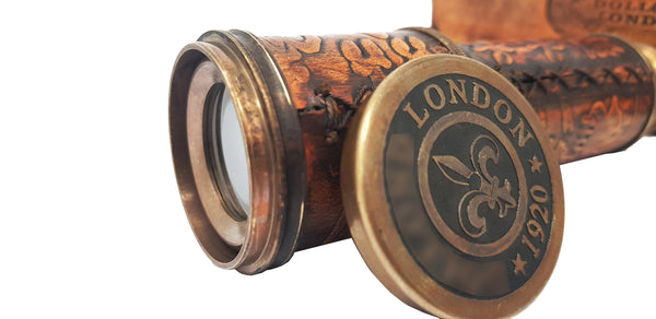Brass Nautical - 12x Telescope, Functional Vintage Handcrafted Collapsible Pirate Spyglass with Imprinted Leather Case, Gifting Spyglass For Kids Travelers Adventure Enthusiasts Collectible - 17" Long - 20117